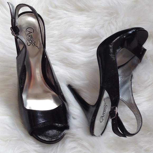 Carlos Hope 7 Black Patent Slingback Heels Shoes - Picture 1 of 4